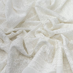 White Georgette Lucknowi Cut Dana Georgette Embroidery