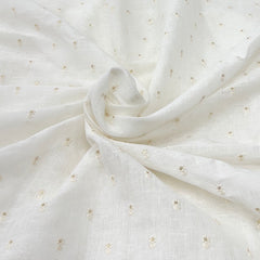 White Gauge Linen Flower Butti Sequins Thread Embroidery