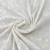 White Spring Flower Gauge Linen Sequins Thread Jal Embroidery
