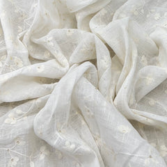 White Spring Flower Gauge Linen Sequins Thread Jal Embroidery