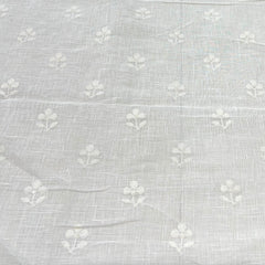 White Gauge Linen Flower Sequins Thread Butti Embroidery
