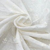 White Gauge Linen Flower Sequins Thread Butti Embroidery