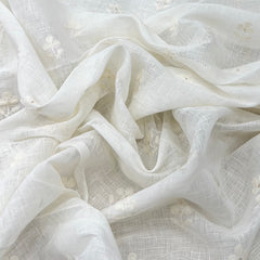 White Gauge Linen Flower Sequins Thread Butti Embroidery