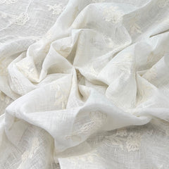 White Gauge Linen Flower Butta Thread Embroidery