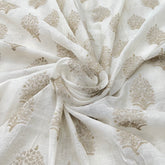 White Brown Mul Chanderi Flower Butta Sequins Thread Embroidery