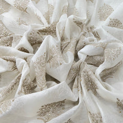 White Brown Mul Chanderi Flower Butta Sequins Thread Embroidery