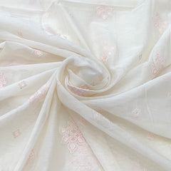 White With Pink Geometric Mul Chanderi Thread Embroidery