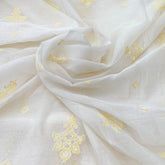 White With Yellow Geometric Mul Chanderi Thread Embroidery