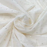 White Mul Chanderi Tikki Sequins Thread Embroidery