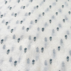 White Pastel Blue Mul Chanderi Flower Sequins Thread Embroidery