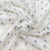 White Pastel Blue Mul Chanderi Flower Sequins Thread Embroidery