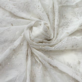 White Floral Mul Chanderi Jal Zari Sequins Embroidery