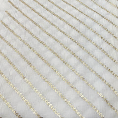 White Gold Cotton Sequins Embroidery