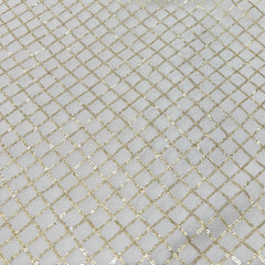 White Gold Cotton Checks Sequins Embroidery