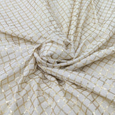 White Gold Cotton Checks Sequins Embroidery