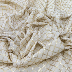 White Gold Cotton Checks Sequins Embroidery