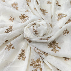 Off White Mustard Yellow Flower Cotton Thread Embroidery