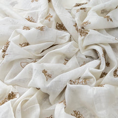 Off White Mustard Yellow Flower Cotton Thread Embroidery