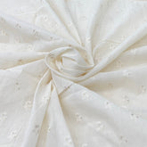 White Cotton Floral Butti Sequins Thread Embroidery