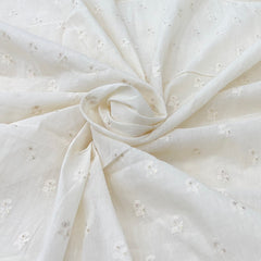 White Cotton Floral Butti Sequins Thread Embroidery