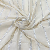 White Stripes Cotton Lurex Embroidery