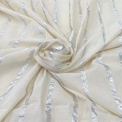 White Stripes Cotton Lurex Embroidery