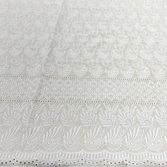 Off White Cotton Hakoba Border Embroidery