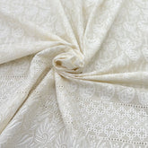 Off White Cotton Hakoba Border Embroidery