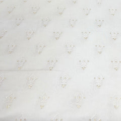 White Cotton Thread Sequins Butti Embroidery