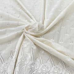 Off White Cotton Cut Work Butti Border Embroidery