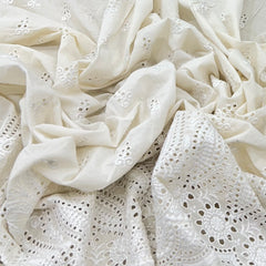 Off White Cotton Cut Work Butti Border Embroidery