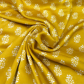 Yellow Block Print Floral Modal Satin Printed