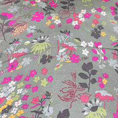 Dusty Grey Multicolor Floral Modal Satin Printed