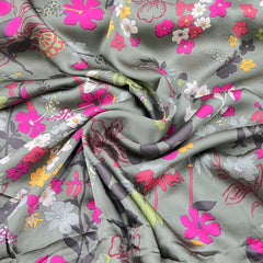 Dusty Grey Multicolor Floral Modal Satin Printed