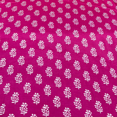 Fuchsia Pink Block Print Floral Modal Satin Printed