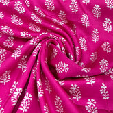 Fuchsia Pink Block Print Floral Modal Satin Printed
