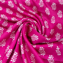 Fuchsia Pink Block Print Floral Modal Satin Printed