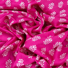 Fuchsia Pink Block Print Floral Modal Satin Printed