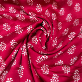 Blood Red Block Print Floral Modal Satin Printed