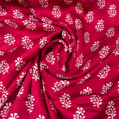 Blood Red Block Print Floral Modal Satin Printed