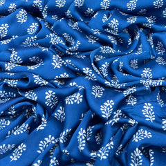 Electric Blue Block Floral Modal Satin Printed