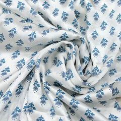 White & Blue Floral Modal Satin Printed