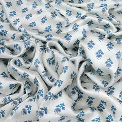 White & Blue Floral Modal Satin Printed