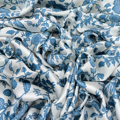 White & Blue Floral Jal Modal Satin Printed