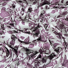White & Light Purple Floral Jal Modal Satin Printed