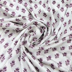 White & Light Purple Floral Modal Satin Printed