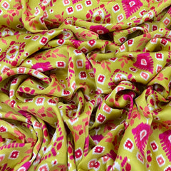 Lime Green Multicolour Patola Modal Satin Printed