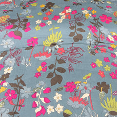 Bluish Grey Floral Modal Satin Printed