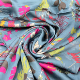Bluish Grey Floral Modal Satin Printed