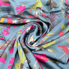 Bluish Grey Floral Modal Satin Printed